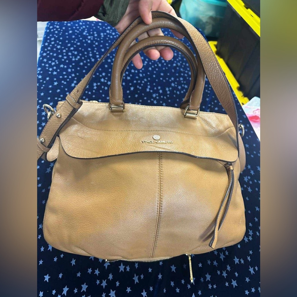 Vince Camuto Cognac Leather Satchel with Shoulder Strap